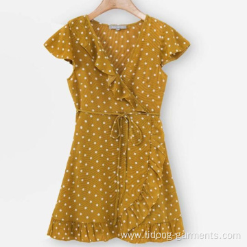 High Quality Dot Print Short Sleeve Lace Dress